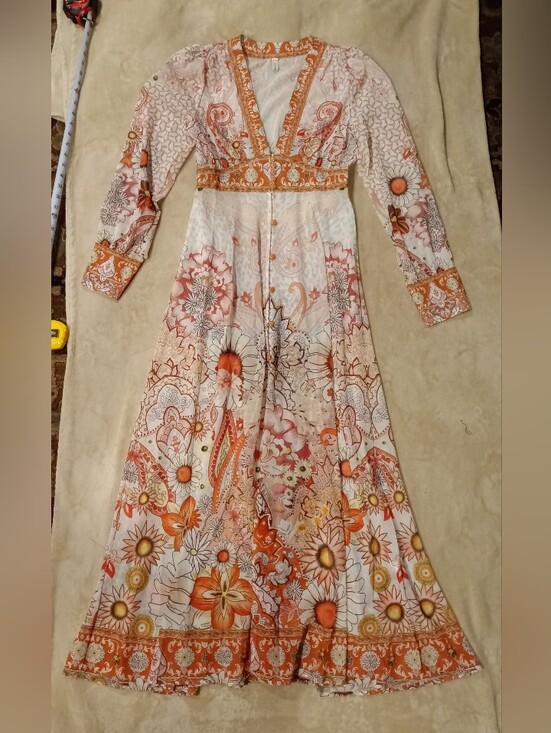 Karolina Dresses & Skirts - Beautiful Sheer NWOT KarominaBoho Floral Maxi Dress in White & Orange Flowing
